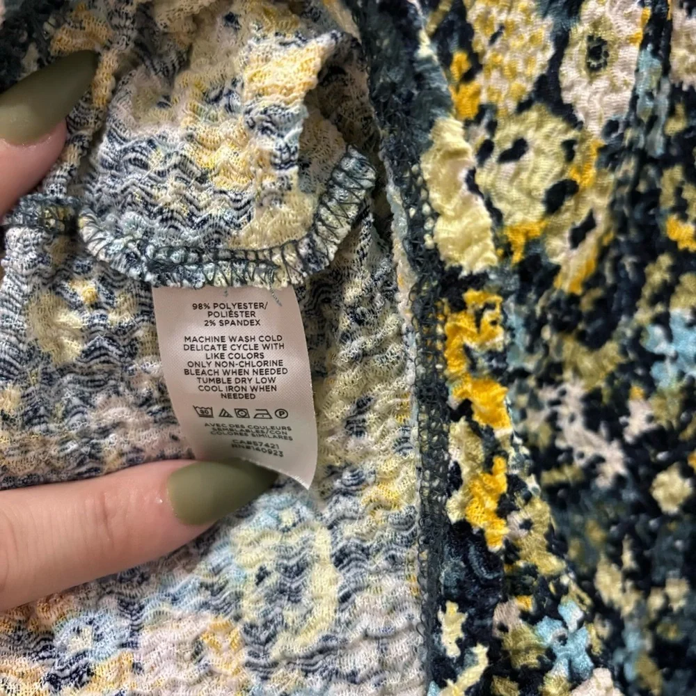Loft | blue and yellow puff ruched long sleeve shirt